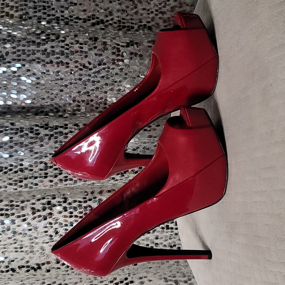 BCBG red two tone peeptoe stilettos